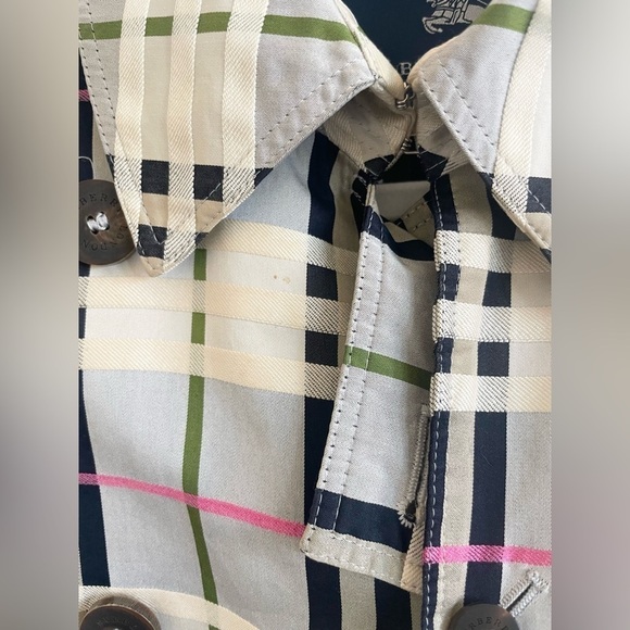 Burberry Grey Green Pink Nova Check Tartan trench coat US 10 - Picture 12 of 13